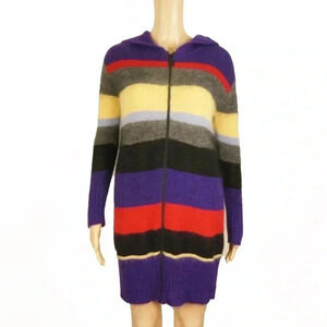 Marisfrolg Mohair Wool Blend Purple Grey Black Stripe Knit Zip Up Sweater Dress